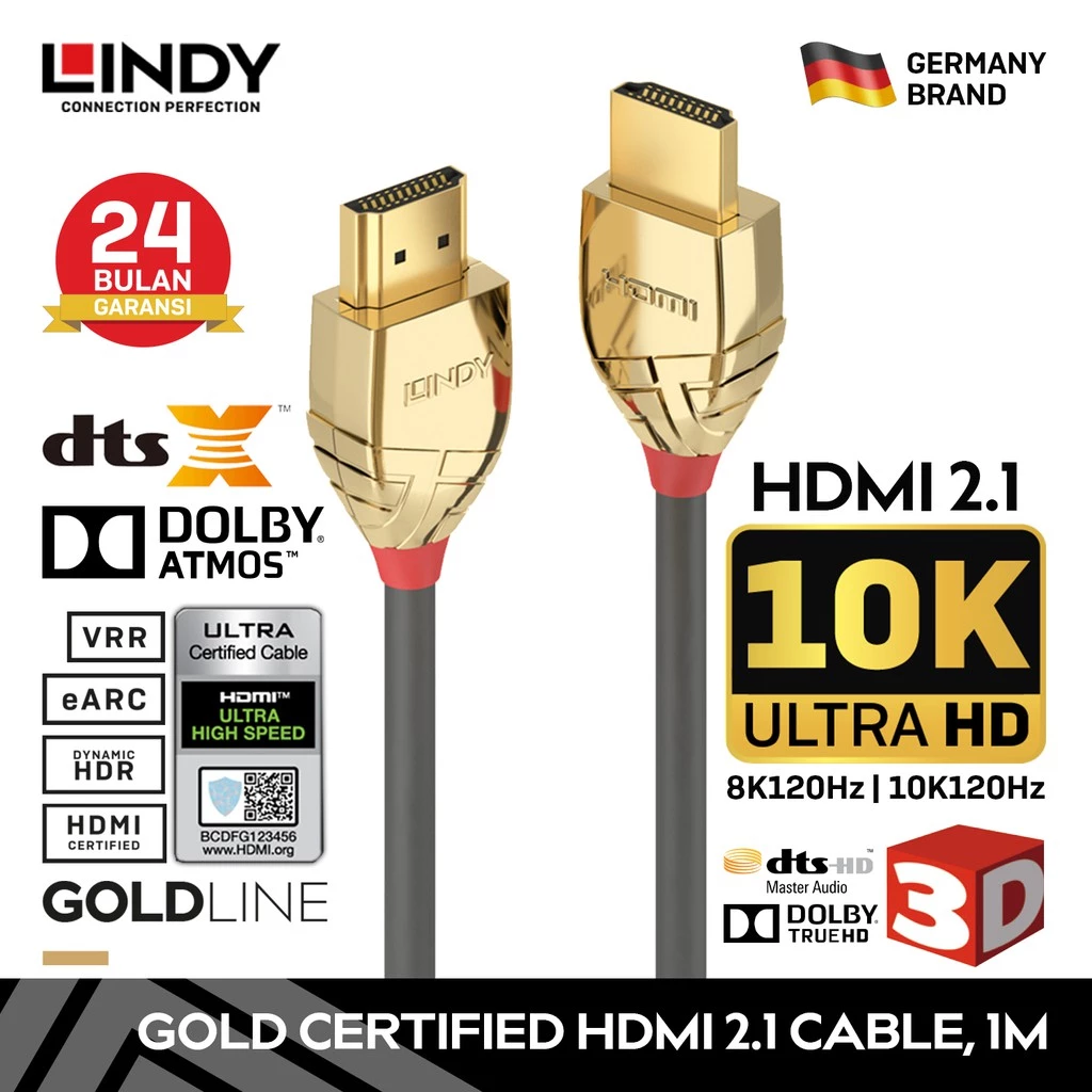LINDY Kabel HDMI 2.1 1M 2M 3M 5M Kabel Ultra High Speed Hdmi Certified Male to Male A to A PS5 EARC 8K 10K 37601 37602 37603