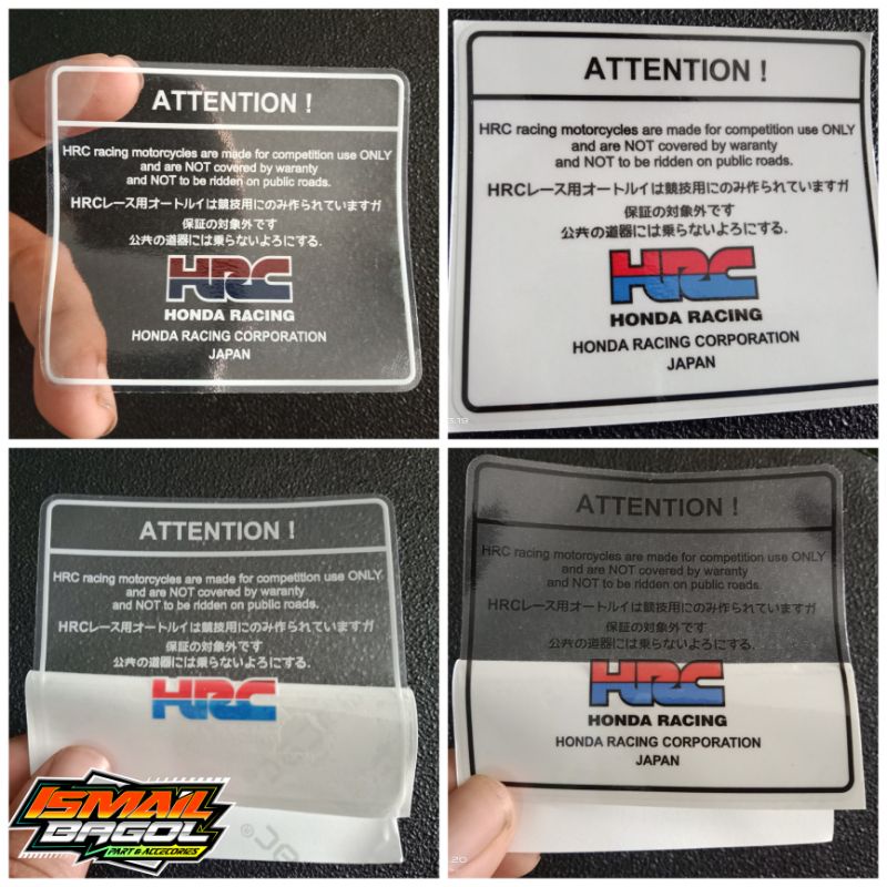 Jual STICKER ATTENTION WARNING HRC HONDA RACING JAPAN TRANSPARAN ...