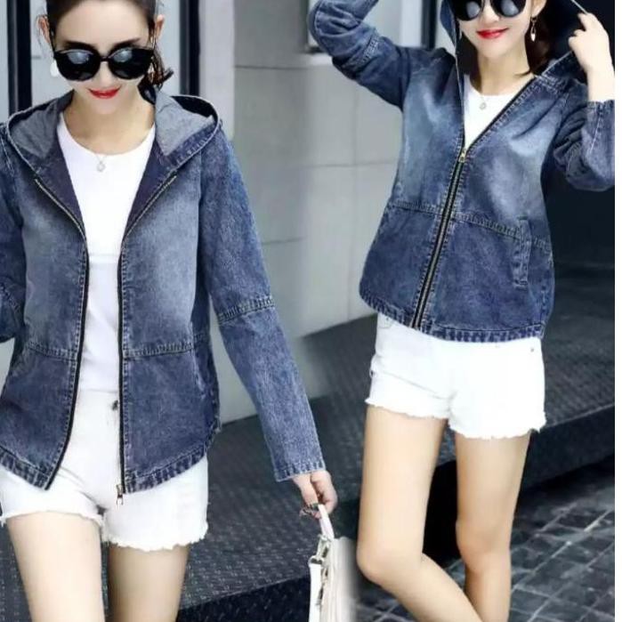 Jaket jeans best sale hoodie wanita