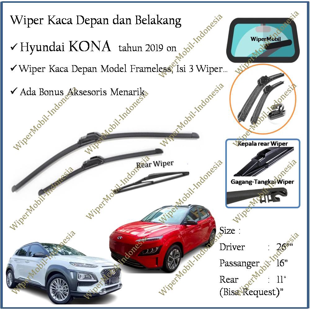 Jual Wiper Frameless Kaca Depan Belakang Hyundai Kona Shopee