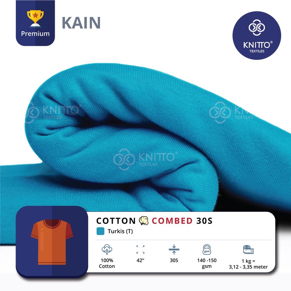 Jual KAIN KAOS COTTON COMBED 30S TURKIS ( BAHAN KAOS ) - KNITTO ...