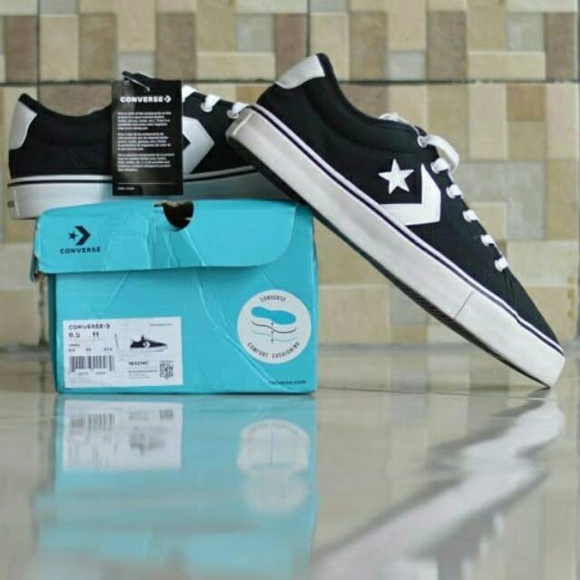 Jual SEPATU CONVERSE STAR REPLAY OX BLACK WHITE ORIGINAL 163214C