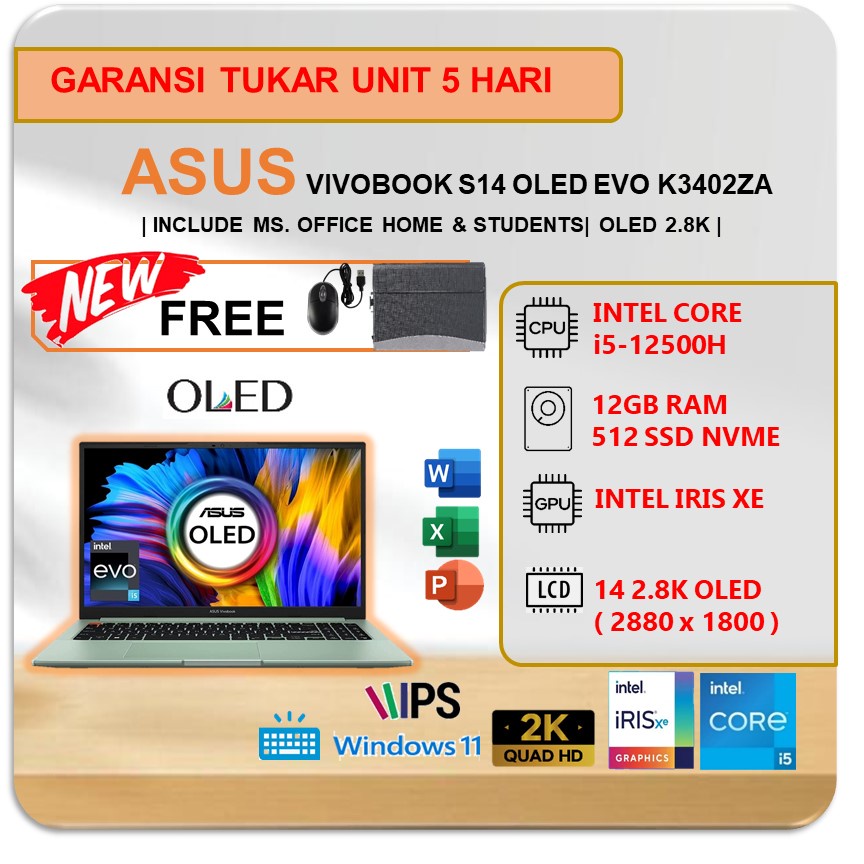 Jual Asus Vivobook S14 Oled Evo K3402za Oleds554 I5 12500h 12gb 512ssd W11ohs 140 28k Oled 1447