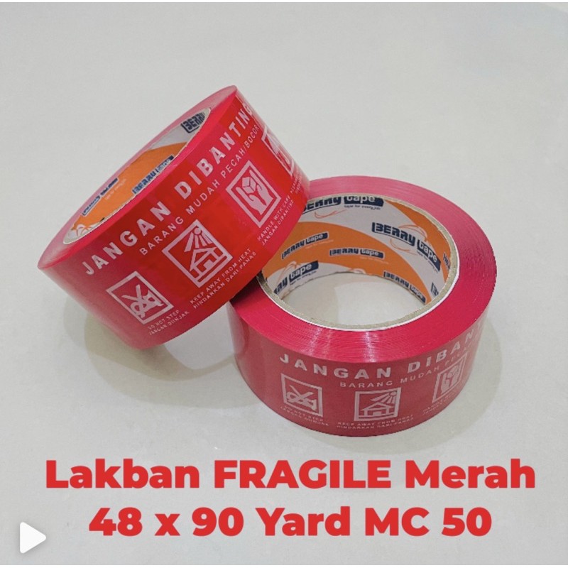 Jual Lakban FRAGILE Merah Jangan Di Banting 48 mm x 90 yard ( 80 Meter ...
