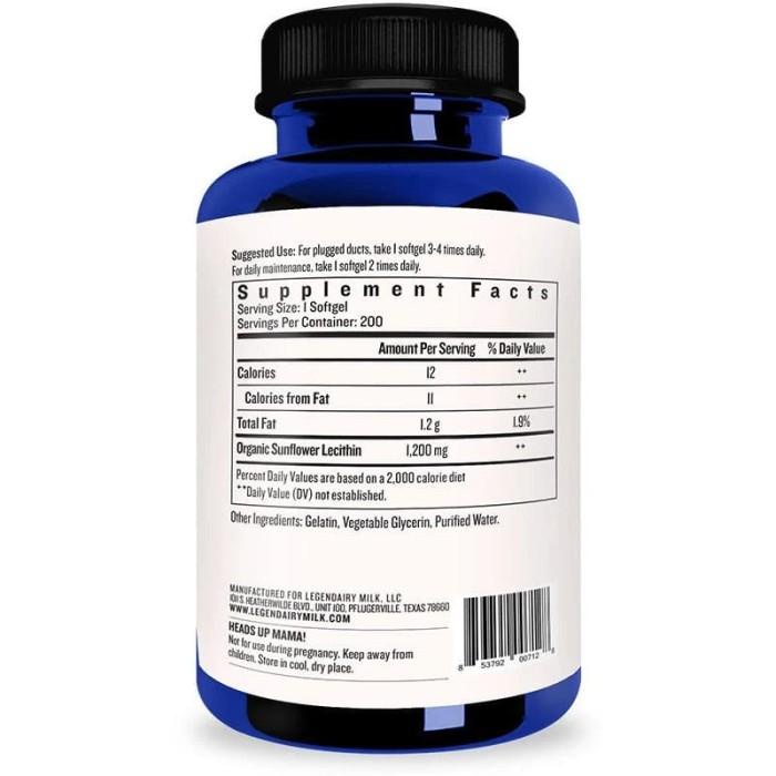 Jual Booster / Legendairy Milk Sunflower Lecithin Organik 200 Cap 1200Mg Original Usa Shopee