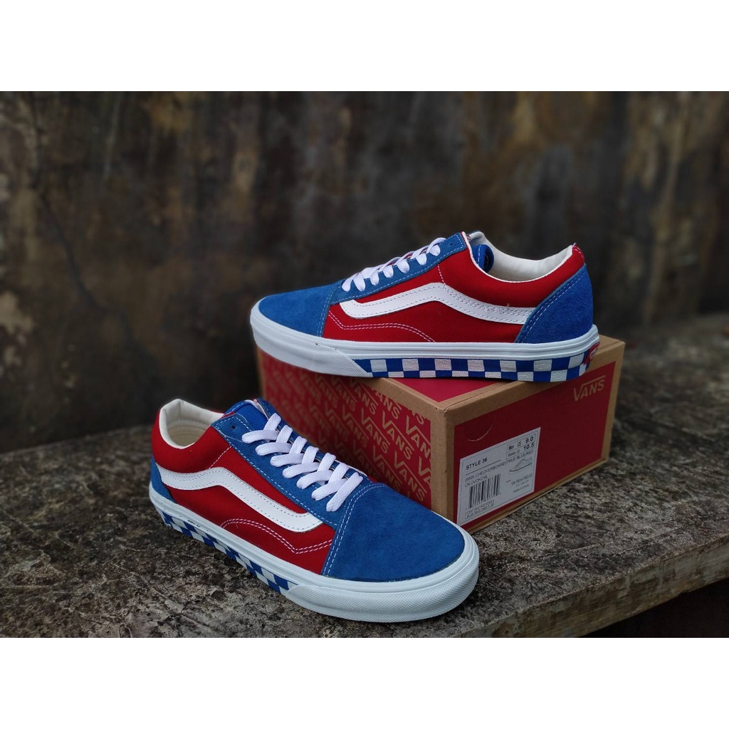 VANS OLDSKOOL STYLE 36 BMX CHECKERBOARD TRUE BLUE RED WAFFLE D