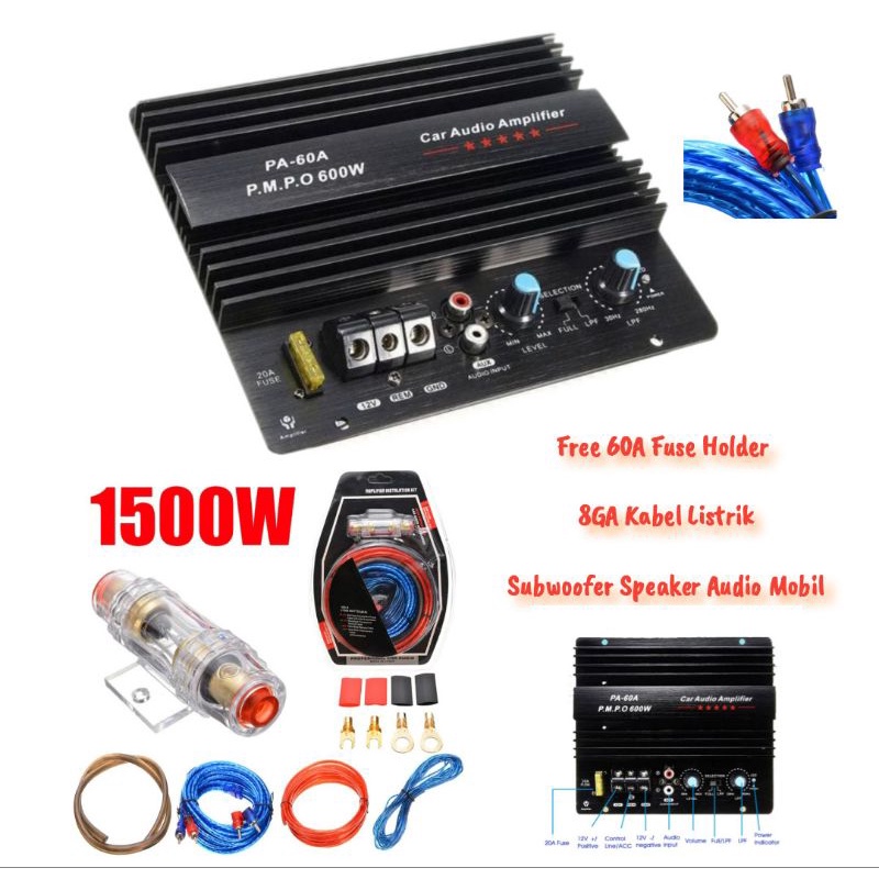 Jual Kit Power Basstube/Monoblock 12v 600watt | Free kabel 8GA, Fuse ...