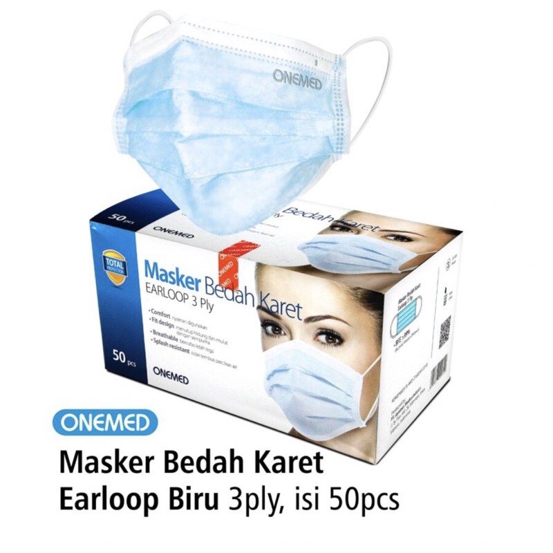 Jual MASKER KARET ONEMED BIRU MASKER BEDAH KARET EARLOOP BIRU ONEMED ...