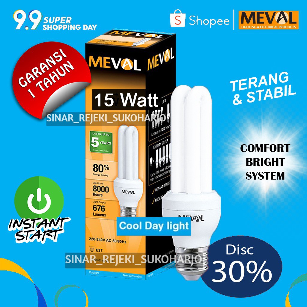 Jual MEVAL LAMPU JARI LHE 2U 15W PUTIH 15 WATT | Shopee Indonesia