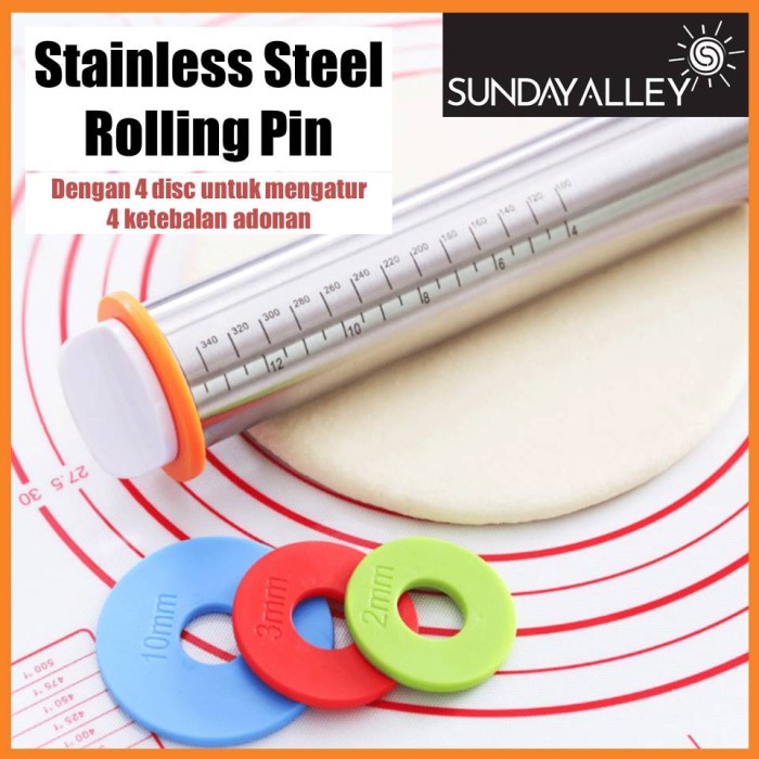 Jual lain-lain- sunday alley - rolling pin stainless steel dengan 4 ...