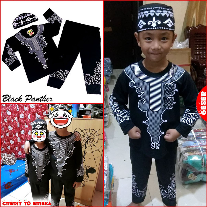 Jual Baju Koko BLACK PANTHER Pakaian Muslim Anak Laki Premium Mewah