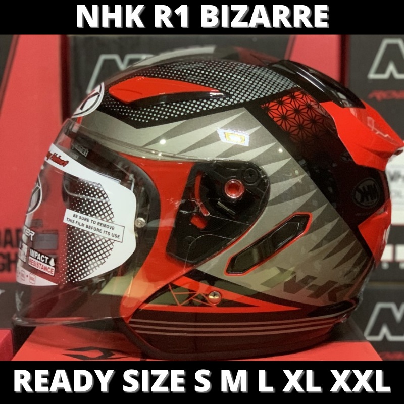 Jual HELM NHK R1 BIZARRE RED SILVER DOUBLE VISOR HALF FACE | Shopee ...