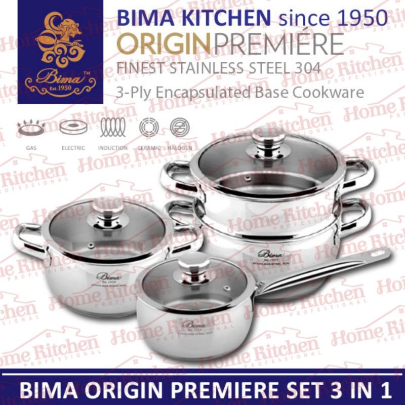 Jual Bima Origin Premiere Set 3 In 1 Steamer 20cm Saucepot 20cm Sauce ...