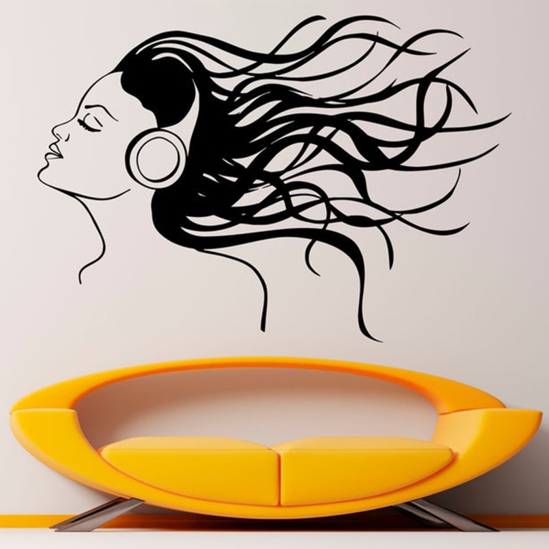 Jual Stiker Dinding Musik Music Girl Wall Decal Vinyl Girl Silhouette Music  Headphones Wall Sticker Recording Night Club Girls Room Decor Murals X340