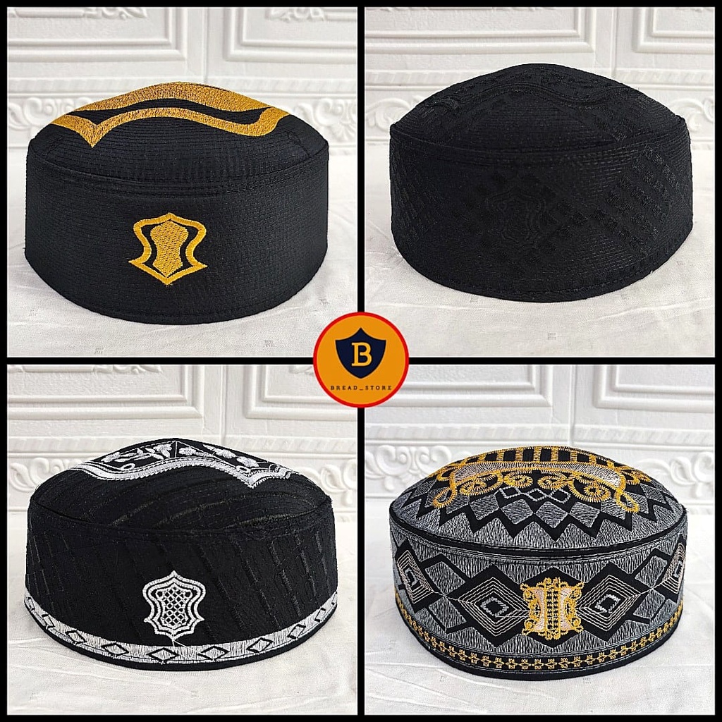 MURAH BINGITSS !! Peci Songkok Kopiah Terompah Varian Hitam Motif Bordir Tinggi 10 cm Murah - Peci Haji Putih Malaysia Murah Berlualitas Harga Grosir Bisa Bayar Di Tempat - Songkok Pria dewasa Terbaru Sholat Laki-laki Fashion Muslim Perlengkapan Shalat