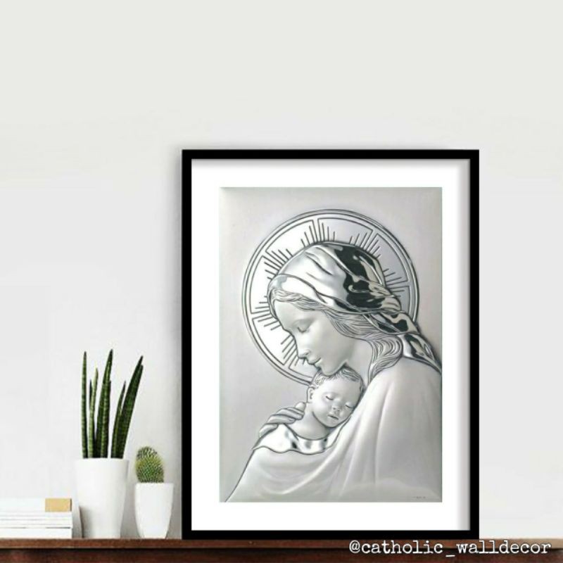 Jual Hiasan dinding Katolik Bunda Maria Tuhan Yesus bayi Poster kayu ...