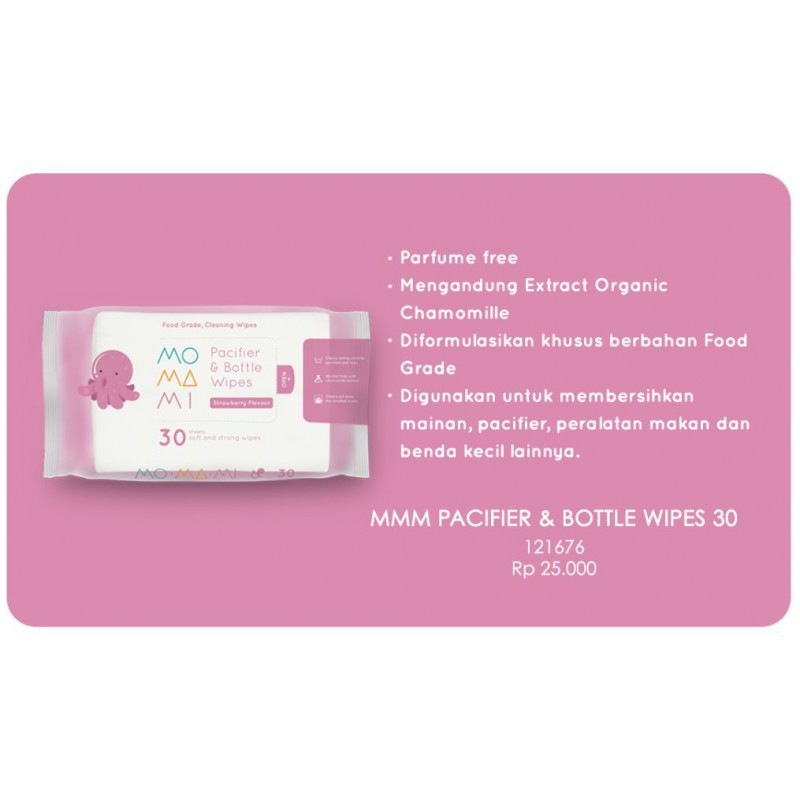 Jual Momami Pacifier & Bottle Wipes 30 Strawberry Shopee Indonesia