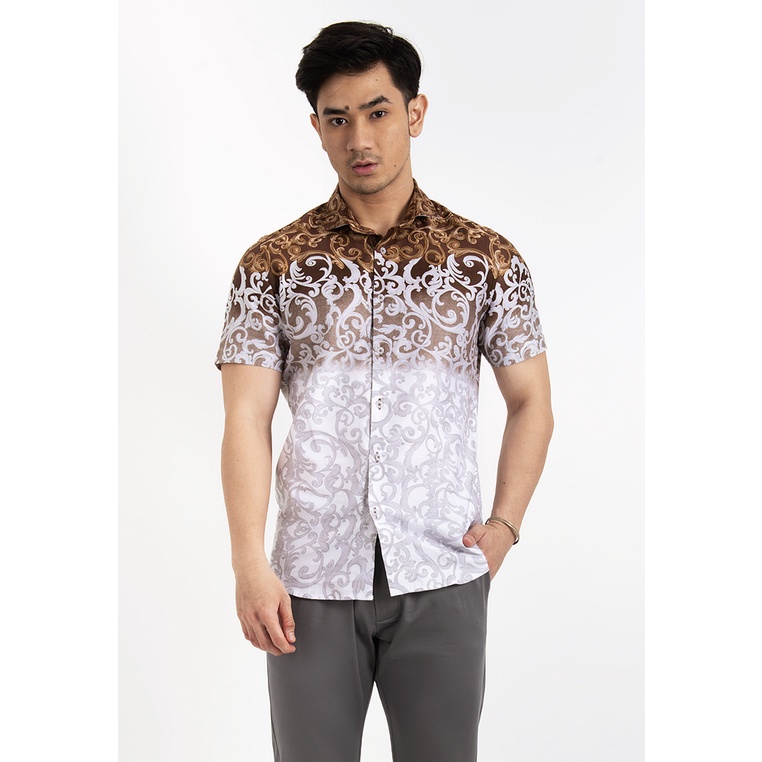 Jual MOC Kemeja Batik Lengan Pendek Pria TIAGOS KHAKI Shopee Indonesia