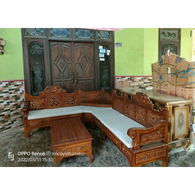 Jual Kursi Sudut Mahkota Ruang Tamu Furniture Jepara Jati Asli | Shopee ...