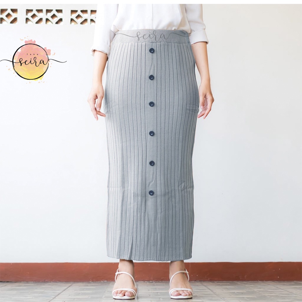 Jual Bisa Cod Rok Span Rajut Kancing Premium Rok Maxi Kancing Depan Rok Panjang Wanita 7797