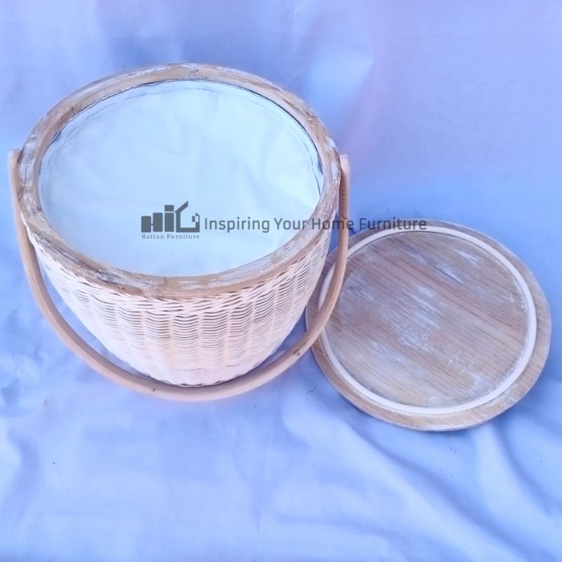 Jual Rattan Picnic Basket White Wash Insulated Solid Wood On Top ...