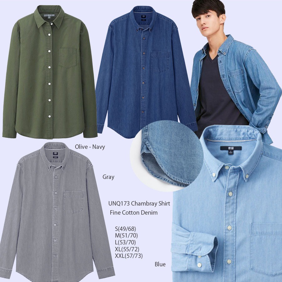 Jual lovemecorner UNQLO WORKSHIRTS CHAMBRAY KEMEJA PRIA LENGAN PANJANG