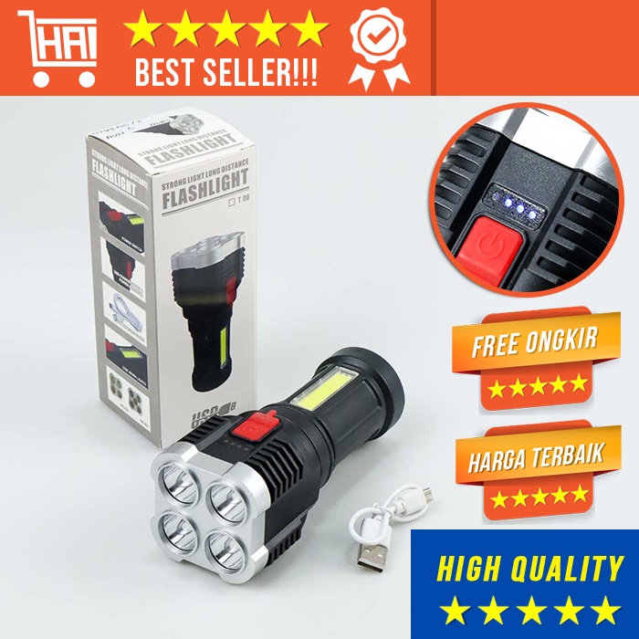 Jual SENTER LED SUPER TERANG WATERPROOF RECHARGEABLE USB FLASHLIGHT ...