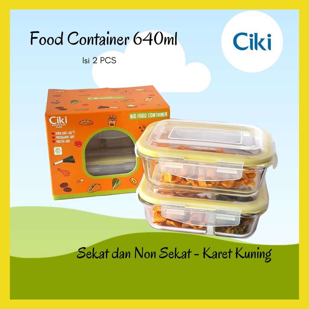 Jual CIKI FOOD CONTAINER 640ml isi 2 Kotak Makan Kaca Tebal BPA FREE ...