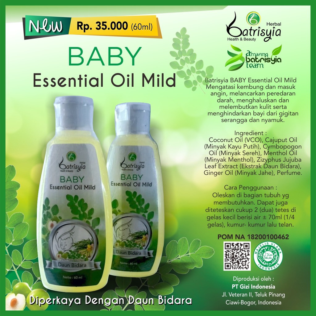 Jual Baby Essential Oil Mild Batrisyia Herbal (Minyak Telon Plus ...