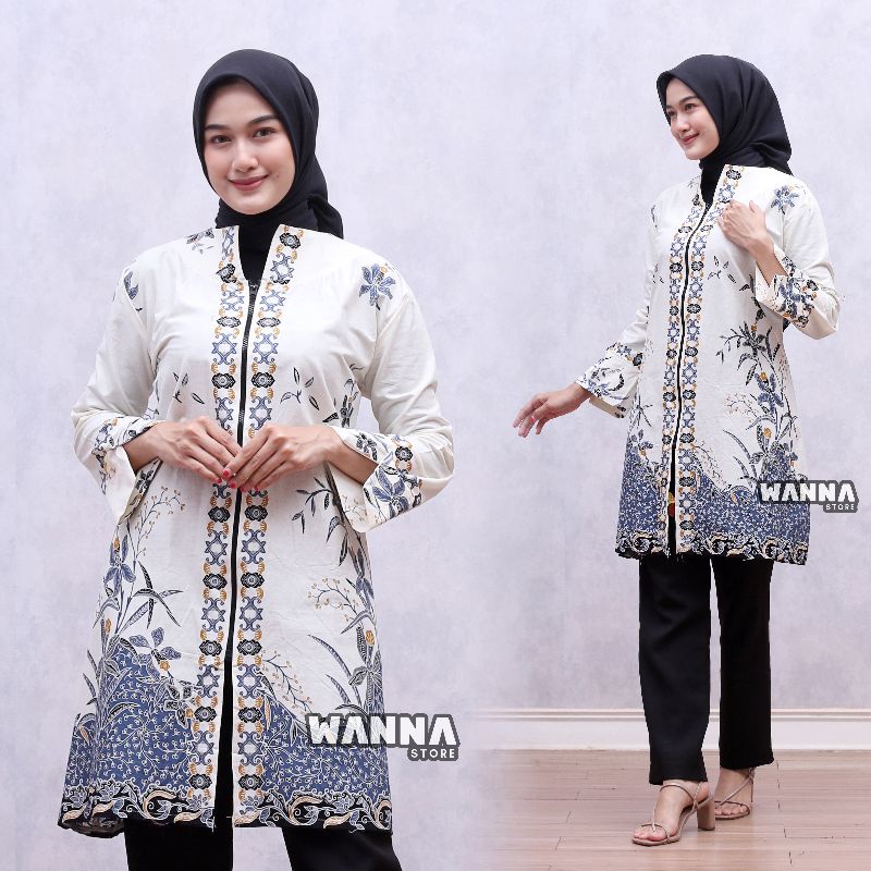 Jual TUNIK BATIK TERBARU CANTIK ATASAN WANITA ZIPPER DEPAN ELEGAN ...