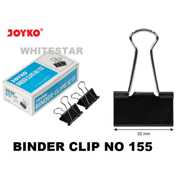 Jual binder clip no 155 joyko / paper clip / klip kertas (pack =12 pcs ...