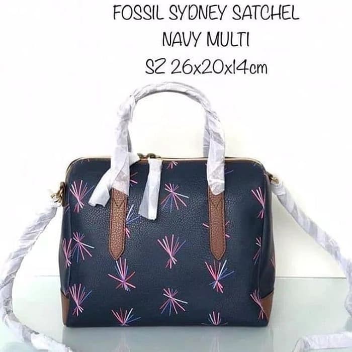 tas Fossil Sydney Satchel Navy Multi original