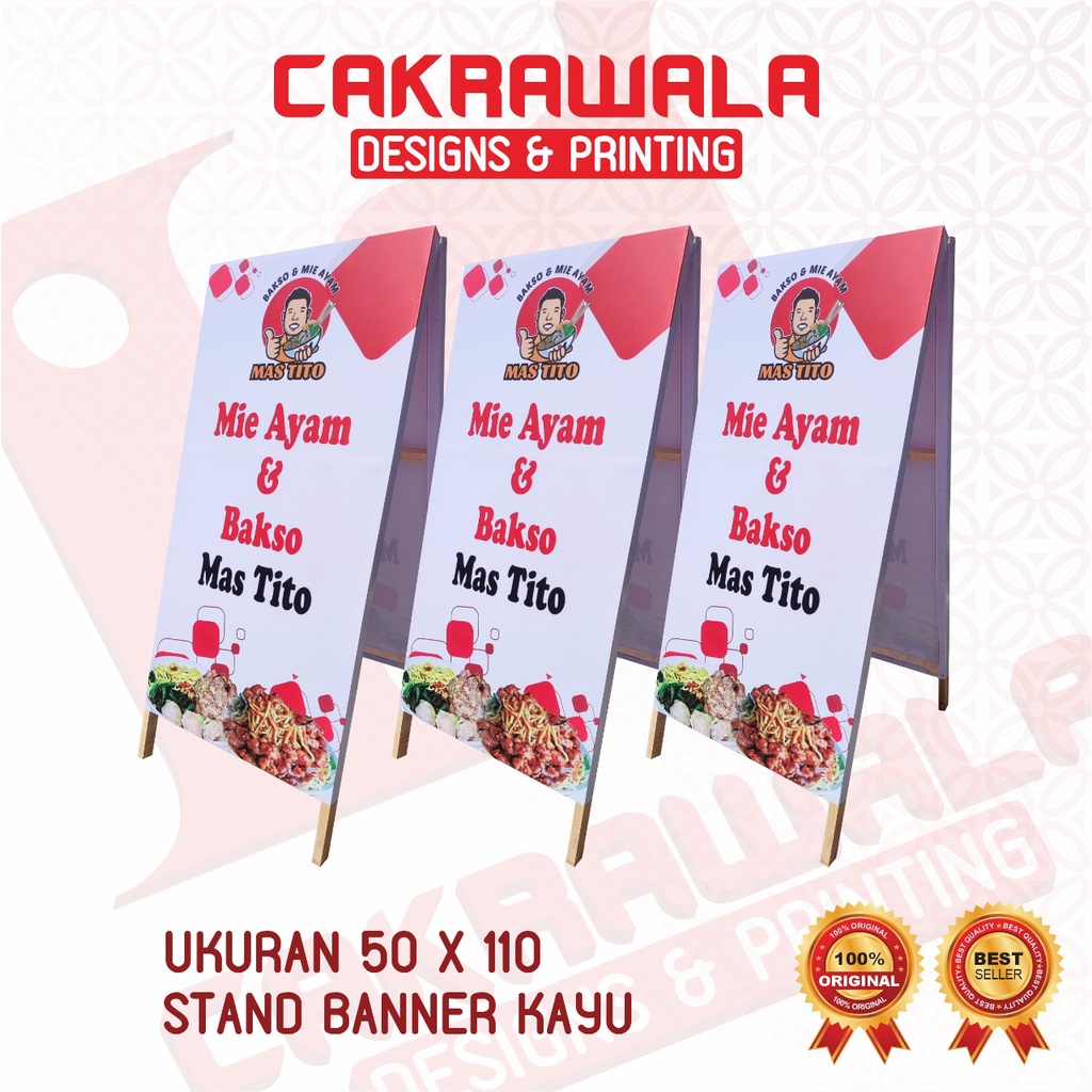 Jual Segitiga Banner Ukuran 50 X 110 Cm Stand Banner Kayu Mie Ayam