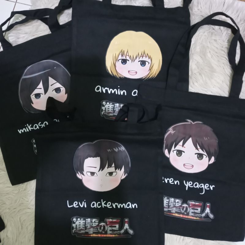 Jual BIG HEAD BLACK TOTEBAG HITAM ATTACK ON TITAN LEVI EREN MIKASA ...