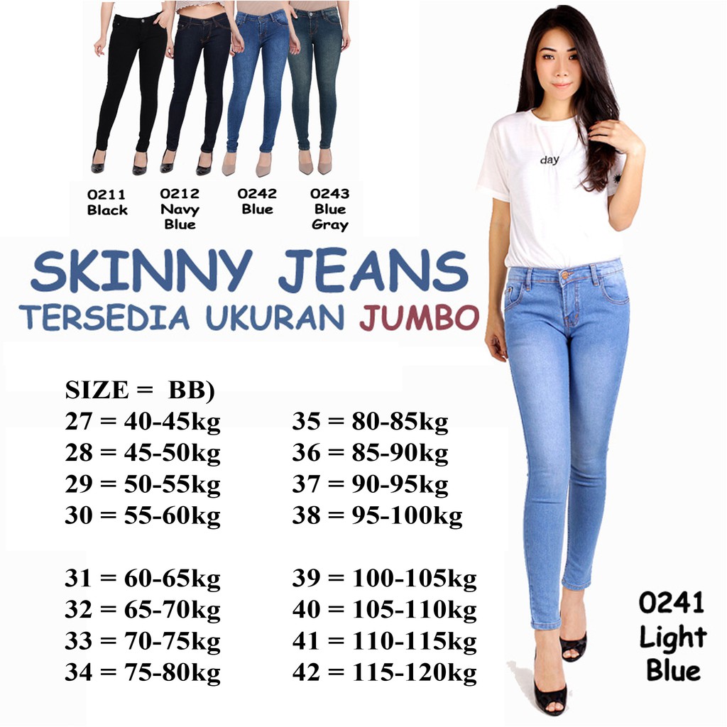 Jual Celana Jeans Wanita Panjang Skinny Stretch Strit Murah Hitam Biru Navy Jumbo Big Size Gemuk