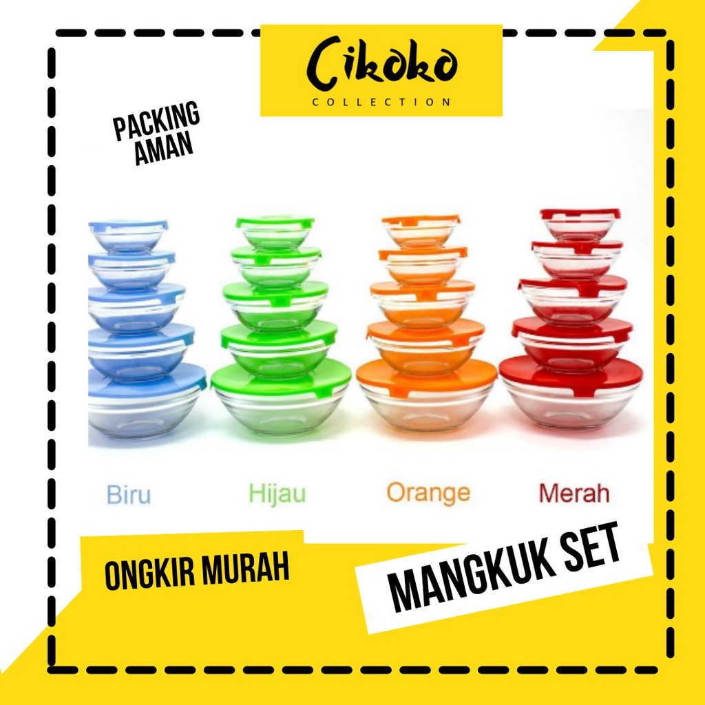 Jual Mangkok Sayur Set Tutup Kaca Plastik Besar Mangkok Susun Isi 5 Murah Salad Bowl 8291