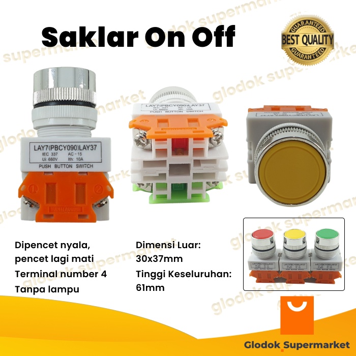 Jual Tombol Power On Off Saklar LAY7 LAY37-11BNZS Push Button Switch ...