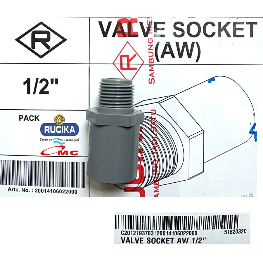 Jual Sambungan Pralon Valve Socket Aw Sock Sok Drat Luar 1/2 Inch ...