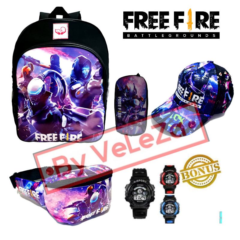 Tas anak ransel karakter game free firee gratis waistbag topi jam tangan  tempat pinsil tas anak