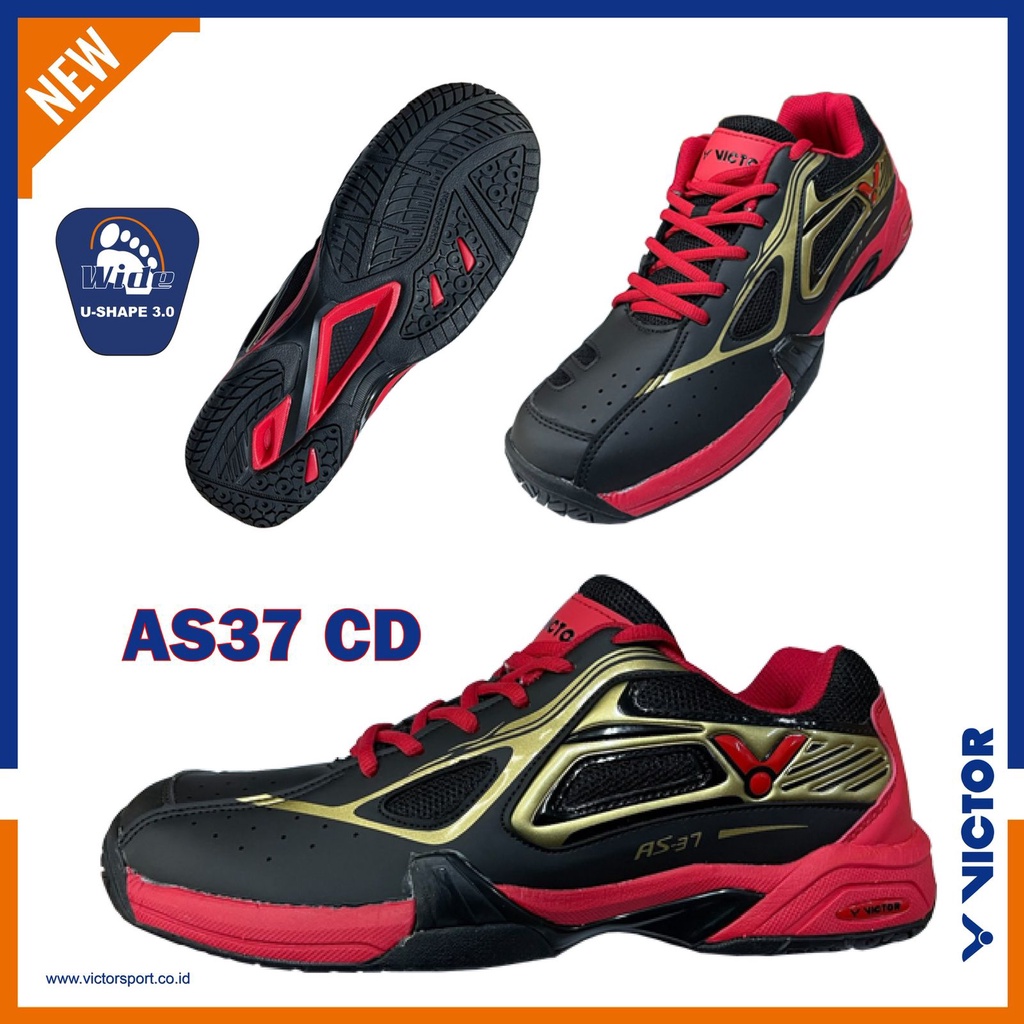 Jual Sepatu Badminton Victor Original AS37 CD Hitam Gold Red | Shopee ...
