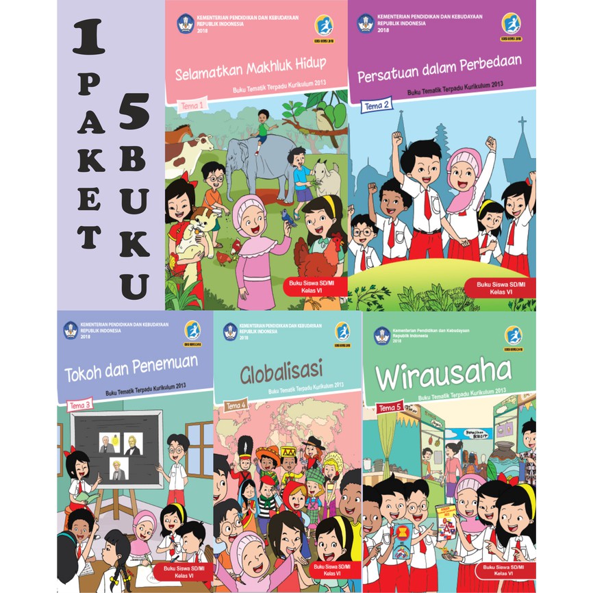 Jual Paket Buku Siswa Tematik SD Kelas 6 Semester 1 (Tema 1 2 3 4 5 ...