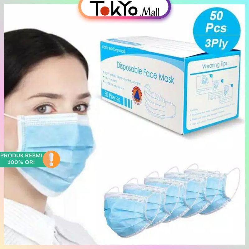 Jual MASKER 3 PLY ASLI Isi 50 Pcs Box COD Mask Medis Virus Bedah Hijab ...