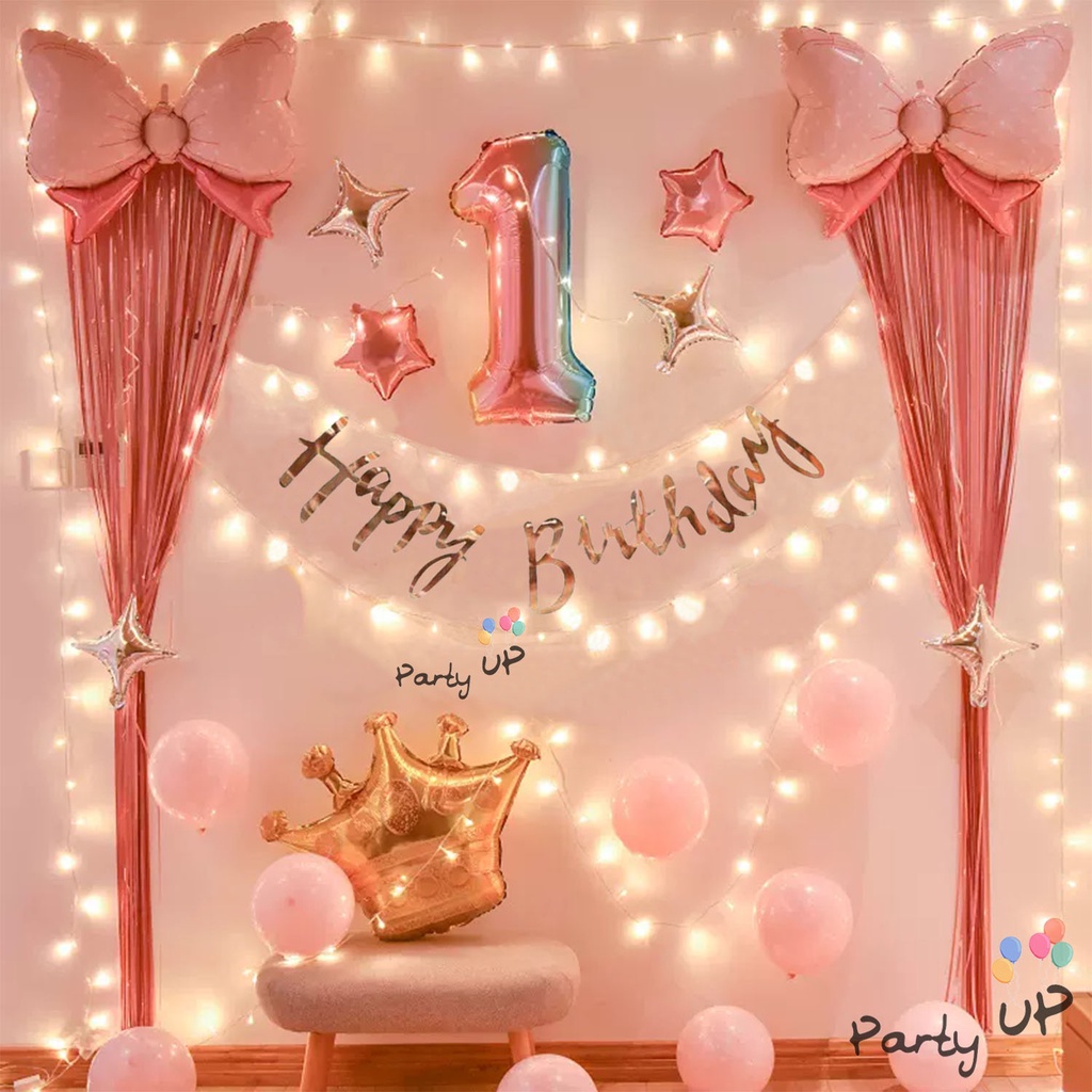 [Paket Kids] Pink Tie Birthday Rainbow Party Decoration