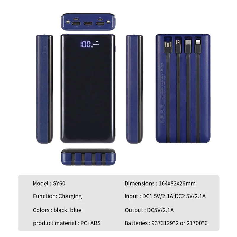 GROTIC Powerbank Fast Charging Capacity 50000mAh 24000mAh 12000mAh With LED Indikator