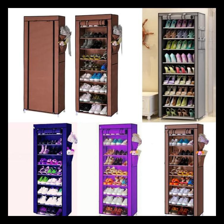 Jual Rak Sepatu Kain 10 Susun ( 9 Rangka ) Tipe 1099 - Redwine Teruji ...