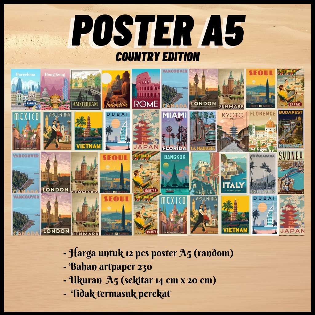 Jual POSTER COUNTRY VINTAGE AESTHETIC / 12pcs POSTER DINDING AESTHETIC ...