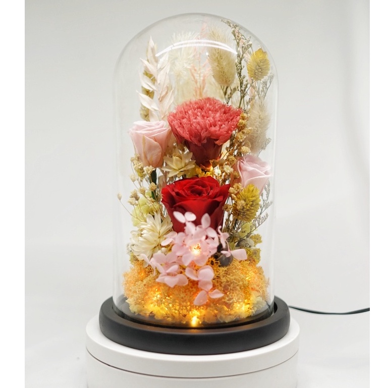 Jual Flower Glass Dome Dorana Florist Bunga Mawar Rose Built In Led Kado Ulang Tahun Kado 7778