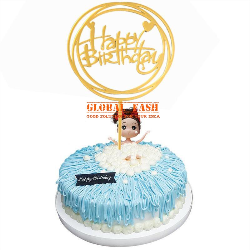 Jual Topper cake akrilik BULAT JUMBO / Cake Topper Happy Birthday gold ...