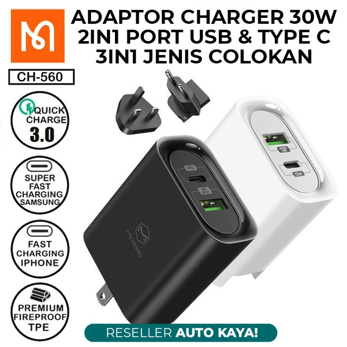 Jual Charger Adaptor Mcdodo Ch Fast Charging W Kepala Charge Dual Output Usb Type C Pd