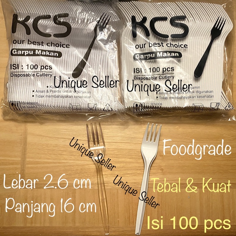 Jual Isi100 Garpu Plastik KCS Hitam Putih Bening Garpu Makan